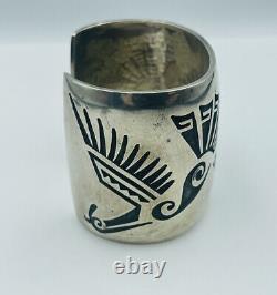 Hopicrafts Vintage Hopi Sterling Silver Hand Made Signed Wide Cuff Bracelet