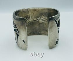 Hopicrafts Vintage Hopi Sterling Silver Hand Made Signed Wide Cuff Bracelet