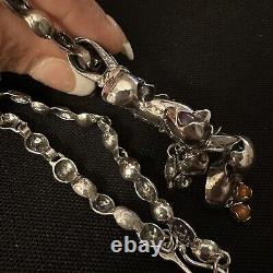 Huge Artisan Made Sterling Silver & Amethyst Carnelian Modernist Necklace 20.5