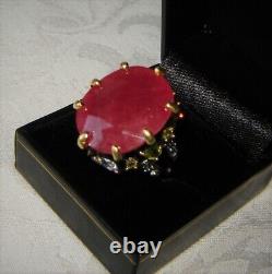 Huge Genuine 46.15 Carat Ruby, Peridot, Sapphire 925 Sterling Silver Ring Sz 8.5