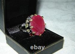 Huge Genuine 46.15 Carat Ruby, Peridot, Sapphire 925 Sterling Silver Ring Sz 8.5