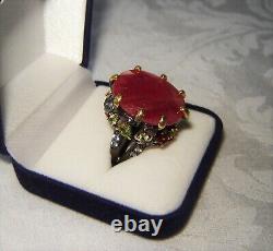 Huge Genuine 46.15 Carat Ruby, Peridot, Sapphire 925 Sterling Silver Ring Sz 8.5