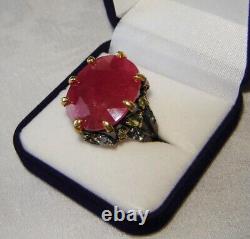 Huge Genuine 46.15 Carat Ruby, Peridot, Sapphire 925 Sterling Silver Ring Sz 8.5