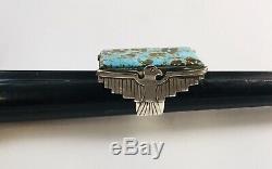 Huge Native American Sterling Silver Hand Made Turquoise Thunderbird Ring