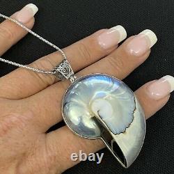 Huge Stunning Artisan Made Estate Sterling Silver Reversible Shell Necklace 18