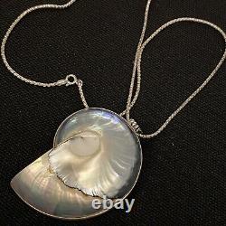 Huge Stunning Artisan Made Estate Sterling Silver Reversible Shell Necklace 18