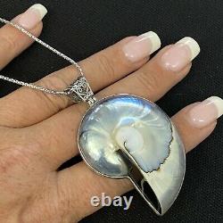 Huge Stunning Artisan Made Estate Sterling Silver Reversible Shell Necklace 18