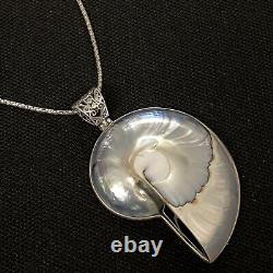 Huge Stunning Artisan Made Estate Sterling Silver Reversible Shell Necklace 18