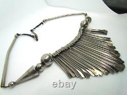 Huge Vintage Unique Hand Made 1950's Italian Sterling Silver Leather Necklace