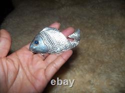 Huge statement studio well made sterling silver 925 fish lapis eye pin brooch