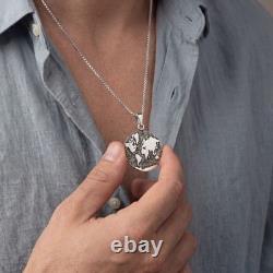 Impressive High-Quality Earth Map Pendant, made of Solid 925 Sterling Silver