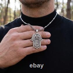 Impressive High-Quality Hamsa Pendant, made of Solid 925 Sterling Silver