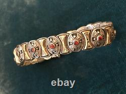 Impressive Sterling Silver Bracelet w. Garnets, Gold Plating, Made in Greece