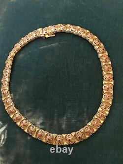 Impressive Sterling Silver Necklace, Garnets, Gold Plating, Made in Greece