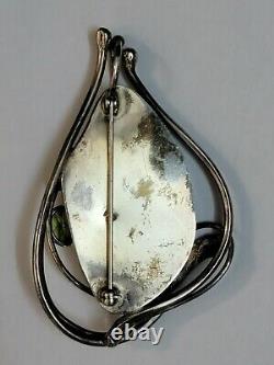 Iridescent Mother Of Pearl & Green Peridot Artisan Made Sterling Silver Pendant