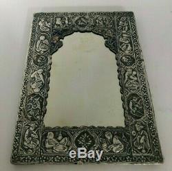 Islamic Persian Hand Made Mirror Sterling Silver & Enamel 8.5