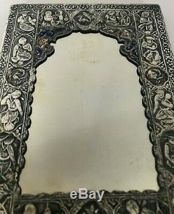 Islamic Persian Hand Made Mirror Sterling Silver & Enamel 8.5