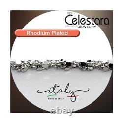 Italian-Made, Solid 925 Sterling Silver Rope Chain Jewelry Set, rhodium coate