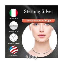 Italian-Made, Solid 925 Sterling Silver Rope Chain Jewelry Set, rhodium coate