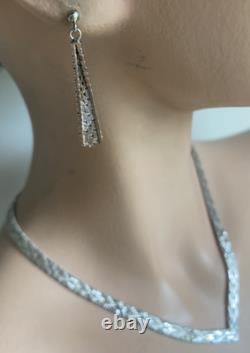 Italian Made Sterling Silver Necklace And Earring Set Beautiful And Unique 34 Gr