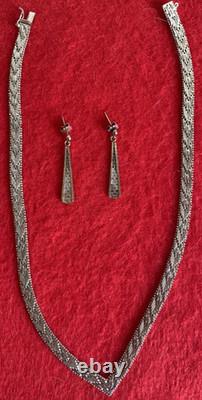 Italian Made Sterling Silver Necklace And Earring Set Beautiful And Unique 34 Gr