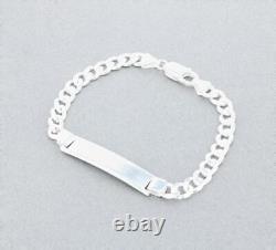 Italian Made Sterling Silver Polished Cuban Curb Link Chain Blank ID Bracelet