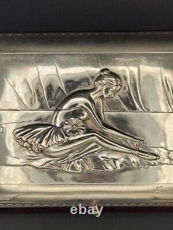 Italian Sterling Silver & Wood Jewelry Box Made By Hesaresi Ballet Dancer Rare