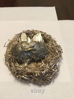 Italo Gori sterling silver furry wire sparrows birds in nest made in Italy