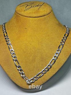 Italy Made Sterling Silver Figaro Chain Necklace 31.4g 24in
