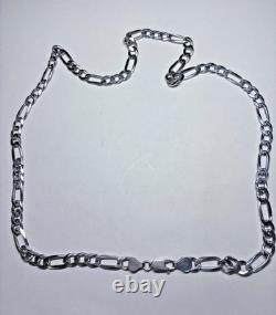 Italy Made Sterling Silver Figaro Chain Necklace 31.4g 24in