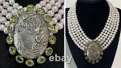 JTYDS Made in USA Sterling Silver Peridot CAMEO Multi Strand Pearl Necklace NWT