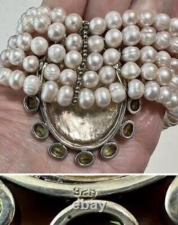 JTYDS Made in USA Sterling Silver Peridot CAMEO Multi Strand Pearl Necklace NWT