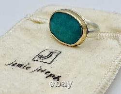 Jamie Joseph Hand Made Sterling Silver & 14k Gold Amazonite Ring Size 7