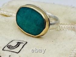 Jamie Joseph Hand Made Sterling Silver & 14k Gold Amazonite Ring Size 7