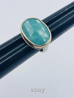 Jamie Joseph Hand Made Sterling Silver & 14k Gold Amazonite Ring Size 7