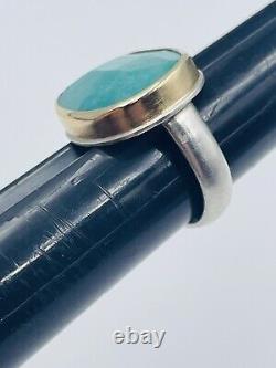 Jamie Joseph Hand Made Sterling Silver & 14k Gold Amazonite Ring Size 7