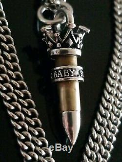 KING BABY STUDIO 22 CALIBER BULLET CHAIN NECKLACE w SILVER RING PENDANT MADE USA