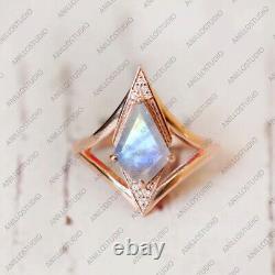 Kite Rainbow Moonstone Moissanite Delicate Curve Band Ring 925 Sterling Silver