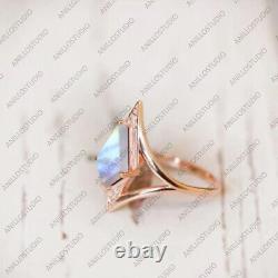 Kite Rainbow Moonstone Moissanite Delicate Curve Band Ring 925 Sterling Silver