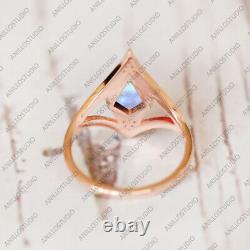 Kite Rainbow Moonstone Moissanite Delicate Curve Band Ring 925 Sterling Silver