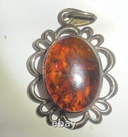 LARGE ORIGINAL Baltic AMBER Hand made 925 STERLING SILVER Pendant