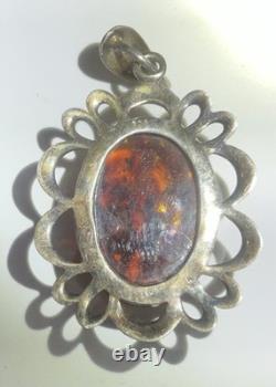 LARGE ORIGINAL Baltic AMBER Hand made 925 STERLING SILVER Pendant