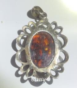 LARGE ORIGINAL Baltic AMBER Hand made 925 STERLING SILVER Pendant