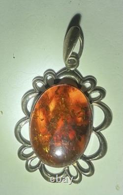 LARGE ORIGINAL Baltic AMBER Hand made 925 STERLING SILVER Pendant