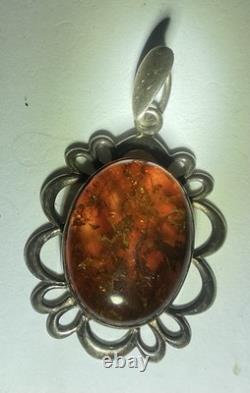 LARGE ORIGINAL Baltic AMBER Hand made 925 STERLING SILVER Pendant