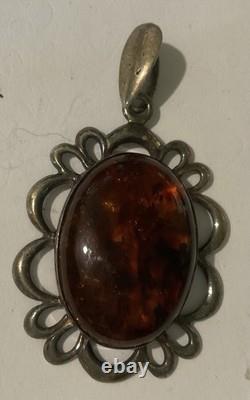 LARGE ORIGINAL Baltic AMBER Hand made 925 STERLING SILVER Pendant