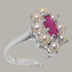 LBG British Made 925 Sterling Silver Ring with Natural Ruby & Cultured Pearl Wom