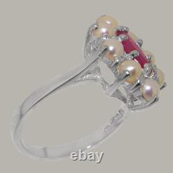 LBG British Made 925 Sterling Silver Ring with Natural Ruby & Cultured Pearl Wom