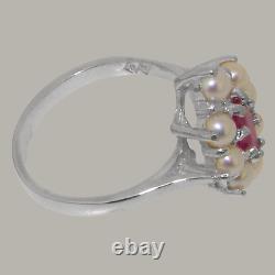 LBG British Made 925 Sterling Silver Ring with Natural Ruby & Cultured Pearl Wom