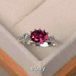 Lab Created Ruby & CZ Engagement Ring Sterling Silver